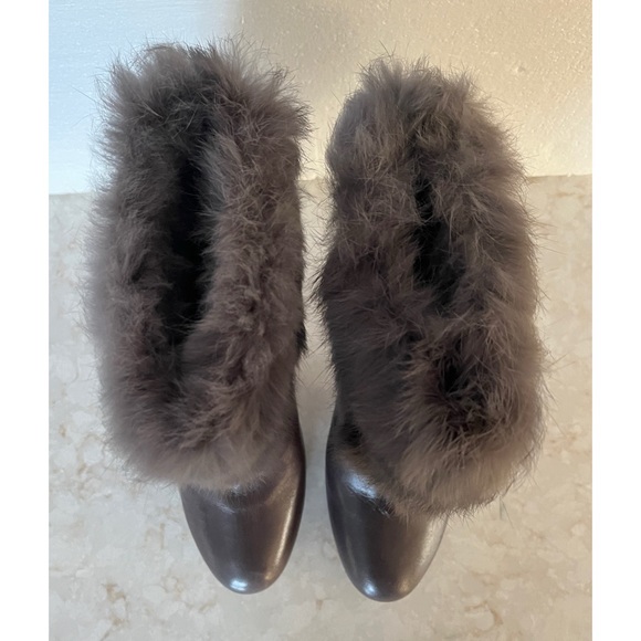 Coach Grey Fur-Lined Leather High Heel Ankle Boots 6.5 - Picture 3 of 10
